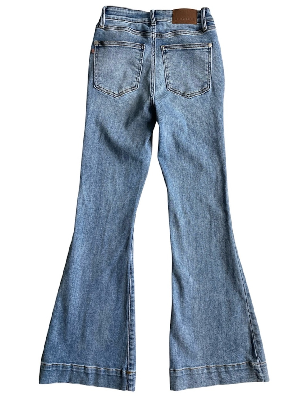 Judy Blue Mid Rise Trouser Flare Jeans Size 0/24 Regular Light Wash Blue Stretch - Picture 10 of 16